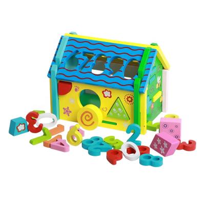 China Wooden Game Cognitive Educational Toys Form Blocks Diy Gather Toy Wooden Intelligent House for sale