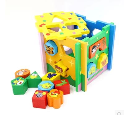 China Cartoon Wooden Box Intelligence Game Detachable Blocks Matching Baby Shape Sorter Animal Wooden Toy for sale