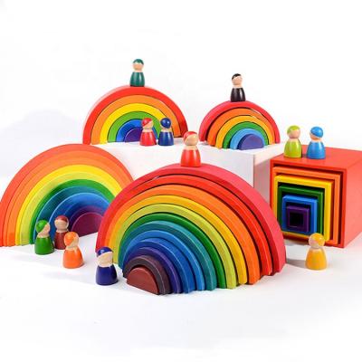 China DIY TOY Colorful Wood Rainbow Building Blocks Arched Building Blocks Wood Stack Decorative Wooden Blocks for sale