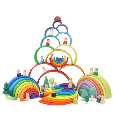 China Stacker Educational Interlocking Rainbow Toy Wooden Building Blocks Wooden Blocks Game for sale