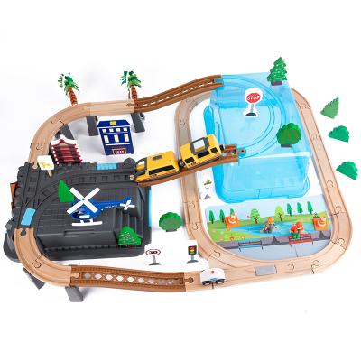 China Wooden Montessori Baby Montessori Slot Train Toys Children Educational Play DIY Wooden Slot Train Railroad Track for sale