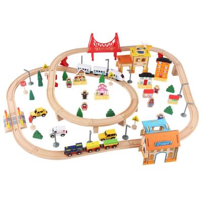 China Mountain Educational Railway Magic Slot Toy 108Pcs Diy Kids Traffic Car Track Wooden Toy for sale