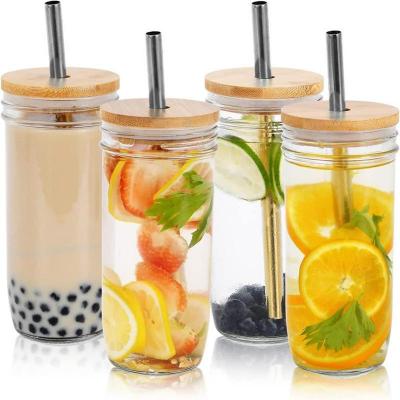 China CLASSIC Drinking Glasses With Bamboo Lid And Straws Say Away Smoothie Lip Mugs Mason Jars Travel Glass Bottle Iced Tea Glass Wine Cups for sale