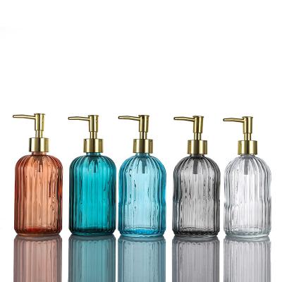 China Wholesale Colorful Personal Care Assembly 420ml Lotion Hand Soap Dispenser Colorful Glass Bottle With Plastic Pump For Bath Kitchen for sale