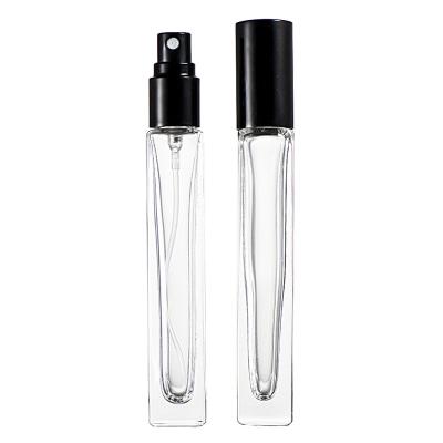 China 10ml Square Mist Glass Mini Spray Empty Perfume Bottle Cosmetic Refillable Atomizer Black Cap For Travel Perfume for sale