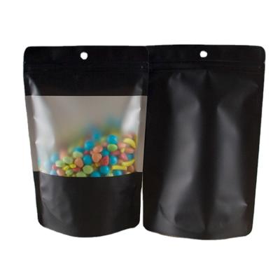 China Custom Barrier Up Pouch Plastic Zip Lock Resealable Matte Holder With Window Black Mylar Bags for sale