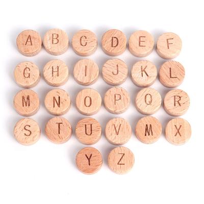 China Toy Round Flat Alphabet Beads 15mm Soft Natural Beech Wood Letter Beads For Jewelry Making DIY Personalized Name Necklace Bracelet for sale