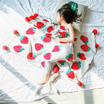 China 2021 Low MOQ High Quality Luxury Cute Tassels Strawberry Sustainable Pink Baby Blanket for sale