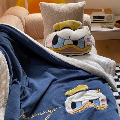 China Sustainable Cotton Super Soft 100% Handmade Navy Donald Duck Luxury Printed Minky Blanket for sale