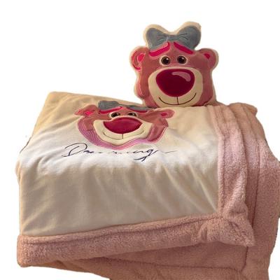 China Sustainable Hot Sale Cotton Strawberry Bear Cute Pink Cozy 100% Baby Sleep Blanket for sale