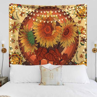 China Simplicity Modern Factory Supply Amazon Sunflower Column Direct Home Printed Decorative Fabric Cloth Room Wall Hanging Tapestry for sale