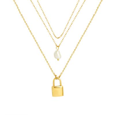 China Vintage Gold Quality Stainless Steel Multilayer Chain Lock Lap Pendant Necklace for sale