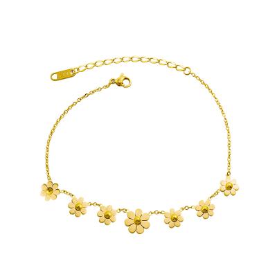 China Cute Silver Gold Designs Stainless Steel Anklets Foot Jewelry Trendy Daisy Anklets for sale