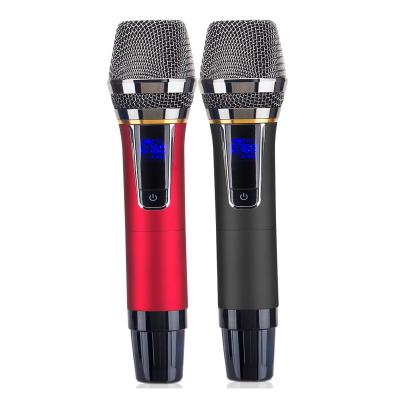 China With Screen and Latest Hot Blue Light Audio UHF Mic System Professional Wireless LCD Display Handheld 2 Channels Wireless Karaoke Microphone For Sale for sale