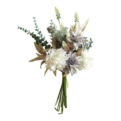 China Cloth INS Wind Inspired Wedding Bouquet Factory Wholesale Green Dahlia Artificial Flowers Cross-Border Home Decorations F ake Plants for sale