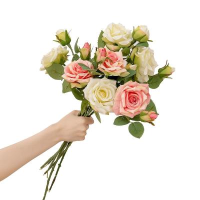 China Cloth Wholesale Double-Headed Rose Artificial Flower Single Branch Green Plant INS Cross-Border Wedding Decorations Factory Supply for sale