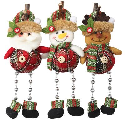 China Fabric art Christmas Decorations Plaid Beads Old Man Snowman Pendant Window and Tree Dolls for Festive Display for sale