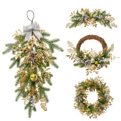 China Plastic Christmas decorations simulation pine needles rattan garland door lintel Interior fireplace wall hanging decoration gold for sale