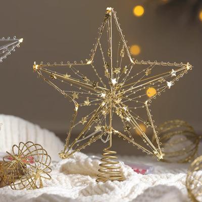 China Iron art Christmas tree top star Glow five-pointed star Large Christmas tree decoration pendant Top star Christmas ornament for sale