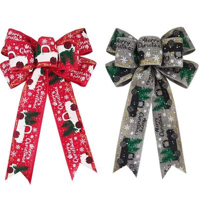 China Cloth Moose Print Christmas Ribbons Christmas Bow Decorations for Tree Top Pendant for Festive Decorations for sale