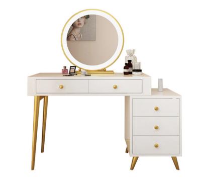 China Modern Luxury Storage Makeup Table With Mirror And Stool Make Up Dressing Table With Lights Stainless Steel Frame Table With Drawer for sale