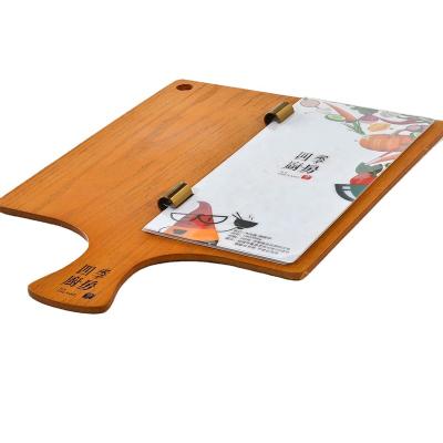 China Custom Hotel Cafe Bar Fashion Restaurant Wooden Contracted Wooden Menu Covers Wooden Board Rack Folder Book for sale