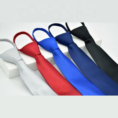 China 100%polyester quick delivery black zipper ties ready stock tie thin solid ties men for sale