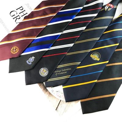 China 100%Silk Logo Neck Tie Navy And High Quality Dark Red Stripe School Tie Custom Made Custom for sale