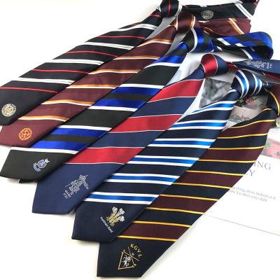 China Custom Army School Logo Tie Wholesale Neckties Navy Blue Red Stripe Silk Tie from 100% Manufacturer for sale