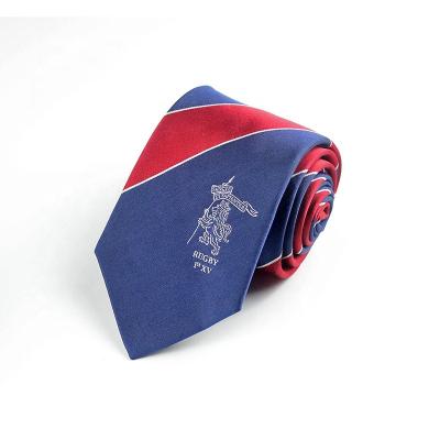 China 100% Silk Homemade Office Neck Ties Logo Custom Corbatas Blue Red Parallel Lines Company School Tie for sale