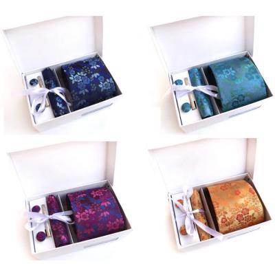 China Dropshipping new fashion fast delivery 100%polyester floral link cufflinks pocket square with box package link set for sale