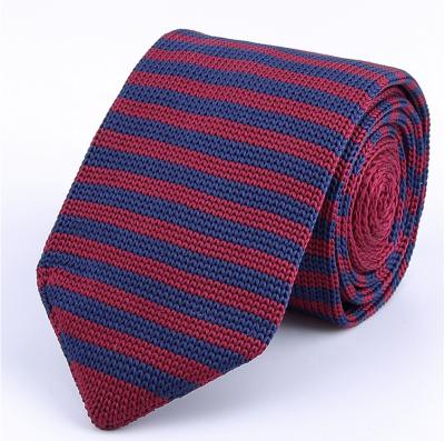 China 100% Polyester Manufacturer Direct Red Dot Stripe Necktie Fashion Ties Horizontal Stripes Knitted Tie for sale