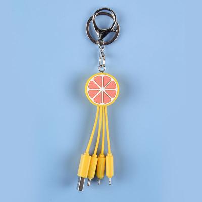 China Cute Multi Function Chain Key Chain Summer Collection Fruit Fast Charger Charging Cable For iPhone 4in1 Custom 3 in 1 Charger Cable for sale