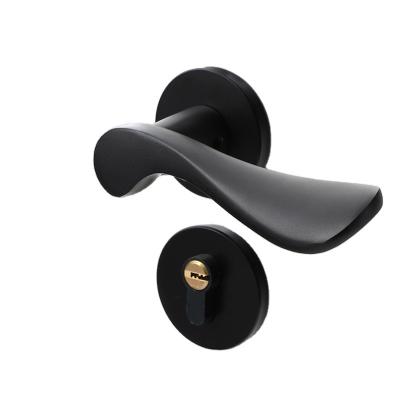 China Black Contemporary American Style Aluminum Metal Door Handle Door Lock Handles for sale