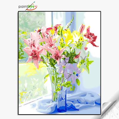 China Abstract Wall Decoration Wooden Frame DIY Painting By Bumbers Kit With Flower Picture GX25826 for sale