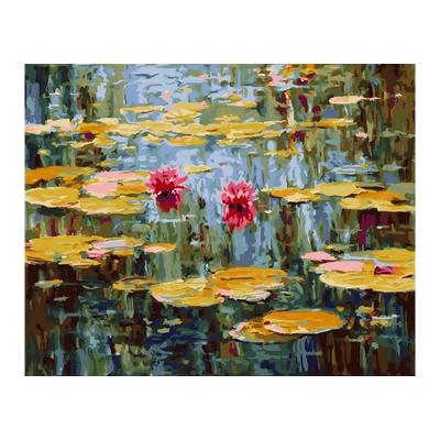 China DIY Realistic Hand Painted Pond Landscape Oil Painting Painting By Number In Door Home Decor for sale