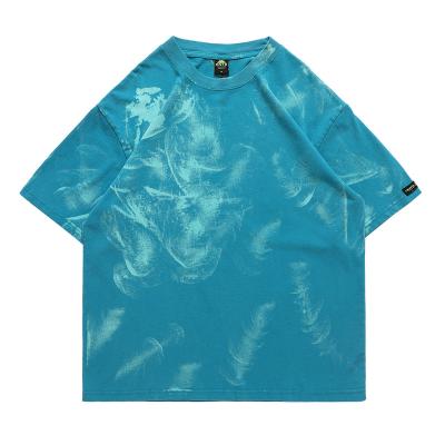 China Anti-wrinkle Lawfoo custom printed O-neck tie dye Unisex loose Heavyweight acid washed T-shirt for sale