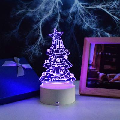 China 2020 Simple Hot Custom Christmas Tree Ornaments Santa Crafts Home Decoration LED 3D Illusion Night Light Lamp Gifts Wholesale for sale