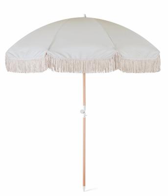 China 200cm Outdoor Beach Patio Parasal Umbrellas Wooden Color Victorian Luxury Garden With Tassel Umbrella for sale