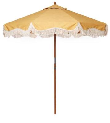 China High Quality Wholesale Luxury Parasol Poles Canvas Tassels Diameter 2.2M Outdoor Sun Umbrella Wooden Beach for sale