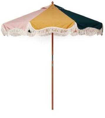 China High Quality Wooden Beach Umbrella Outdoor Parasol Poles Canvas Tassels Diameter 2.2M for sale