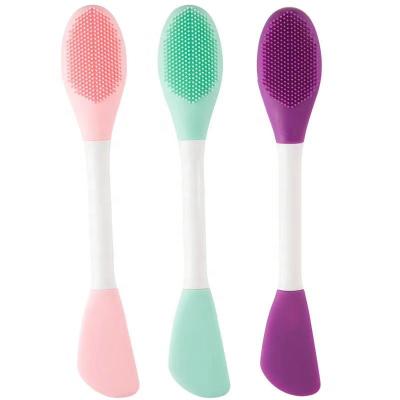 China Dual Flat Brush Silicone Face Mask Sweep Massager Portable Blackhead Removal Dual Head Beauty Facial Cleansing Cosmetic Tool for sale