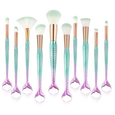 China Angular Blush Wholesale 10 Pcs Beauty Fishtail Brush Tool Colorful Soft Synthetic Hair Powder Base Loose Makeup Tools for sale