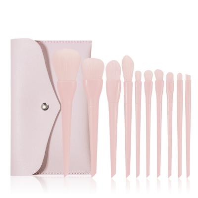 China Angular Blush 10pcs Fashion Makeup Candy Color Brush Set Cute For Student Beginners Full Set Of Makeup Tools With Bag for sale