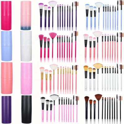 China Angular Blush Hot Sale 12pcs Premium Synthetic Hair Cosmetic Powder Eyeshadow Base Blush Makeup Blending Set Brush With Plastic Holder for sale