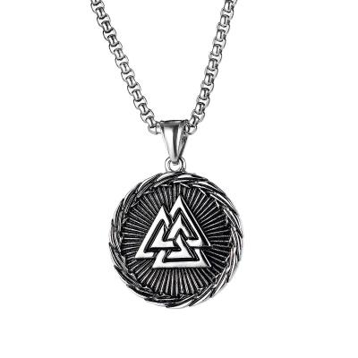 China FASHIONABLE triangle European and American border rune retro Viking hip hop red men stainless steel net necklace for sale