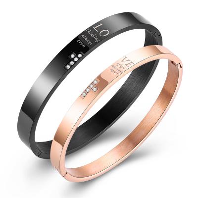 China FASHIONABLE Border Jewelry Interconnect Bracelet Couple Titanium Steel Diamond Plated Rose Black And Gold Bracelet for sale