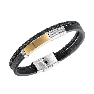 China Amazon FASHIONABLE New Simple Diamond Titanium Steel Men's Bracelet Street Hippie Ornament Leather Wholesale for sale