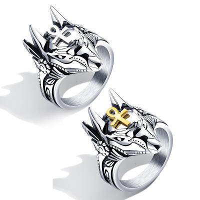 China Anubis Titanium Steel Ancient Egyptian Wolf Vintage Product FASHIONABLE Hot Selling Men's Amazon Ring Main Ring for sale