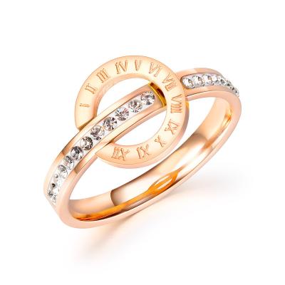 China Fashion Roman Digital Circle TRENDY simple micro inlaid zircon titanium steel ring for womenins wind temperament trend ring for sale